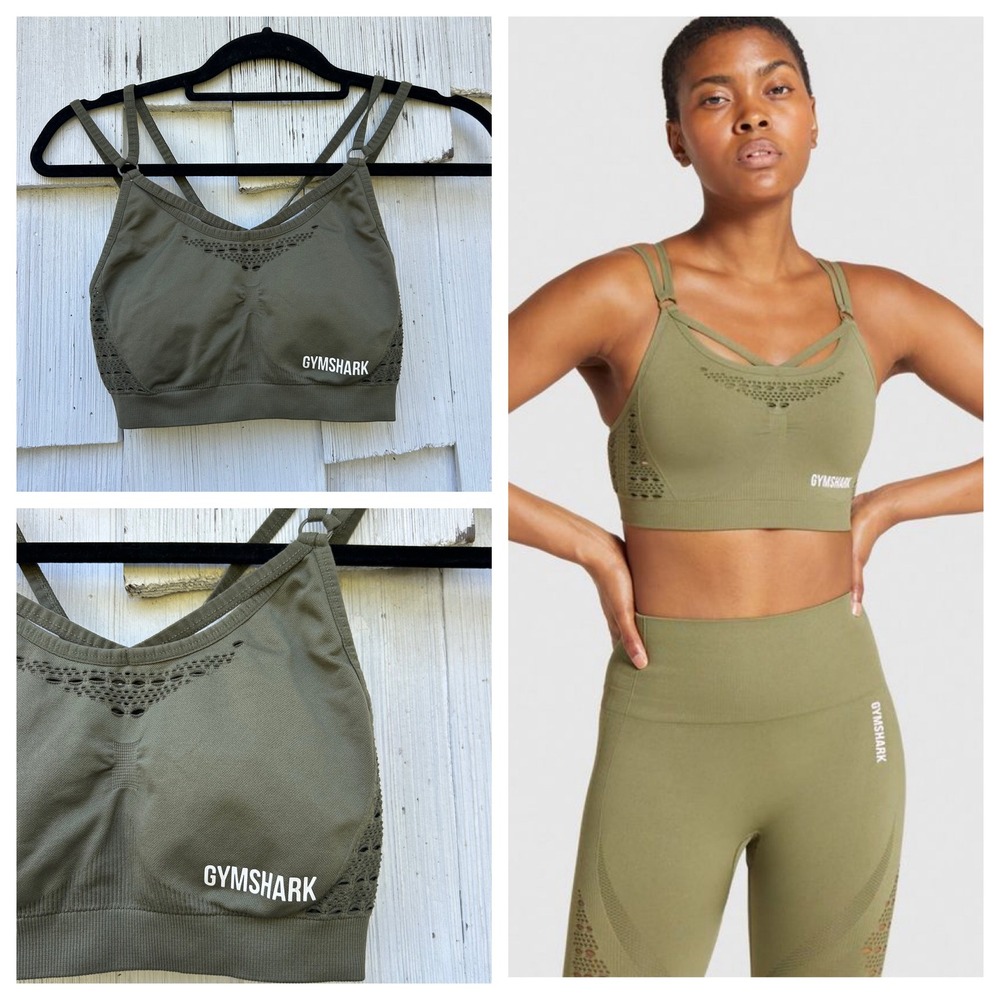 Gymshark Energy+ Seamless Sports Bra Olive Green Multi-Strap GLSB1876-OGN Size M